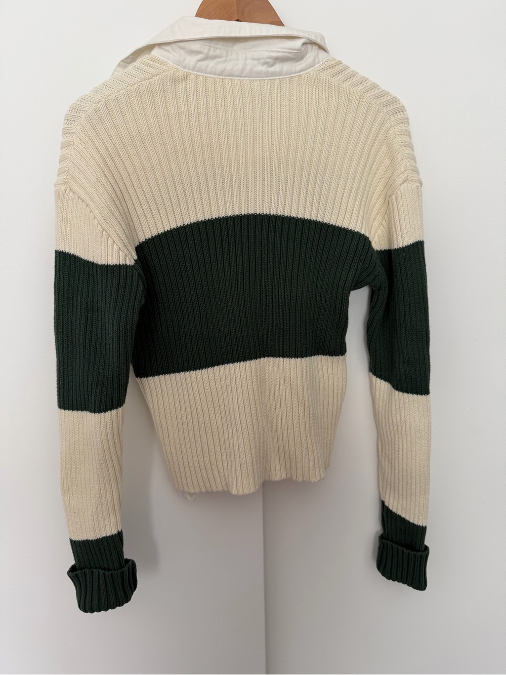 Lioness Prince Rugby Sweater Top in Moss Stripe Green White Collared XS - Picture 7 of 10